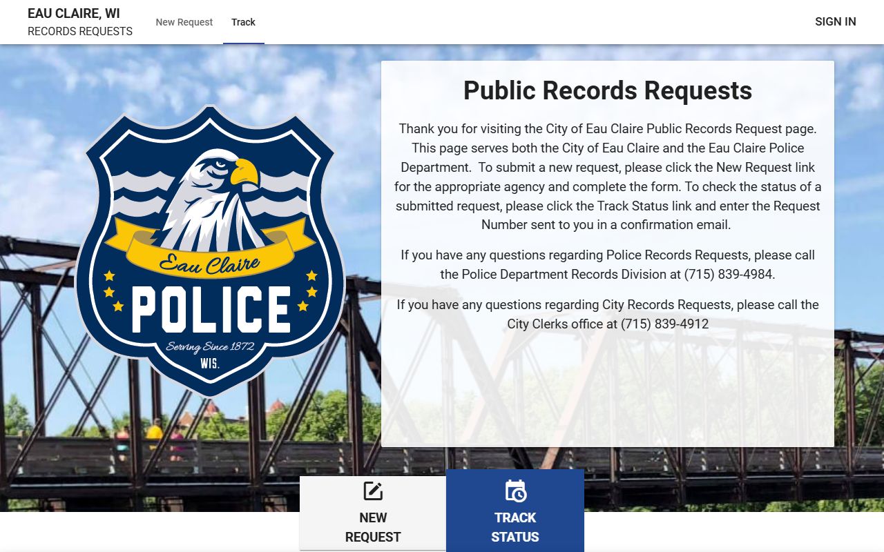 Eau Claire police records portal for warrant records