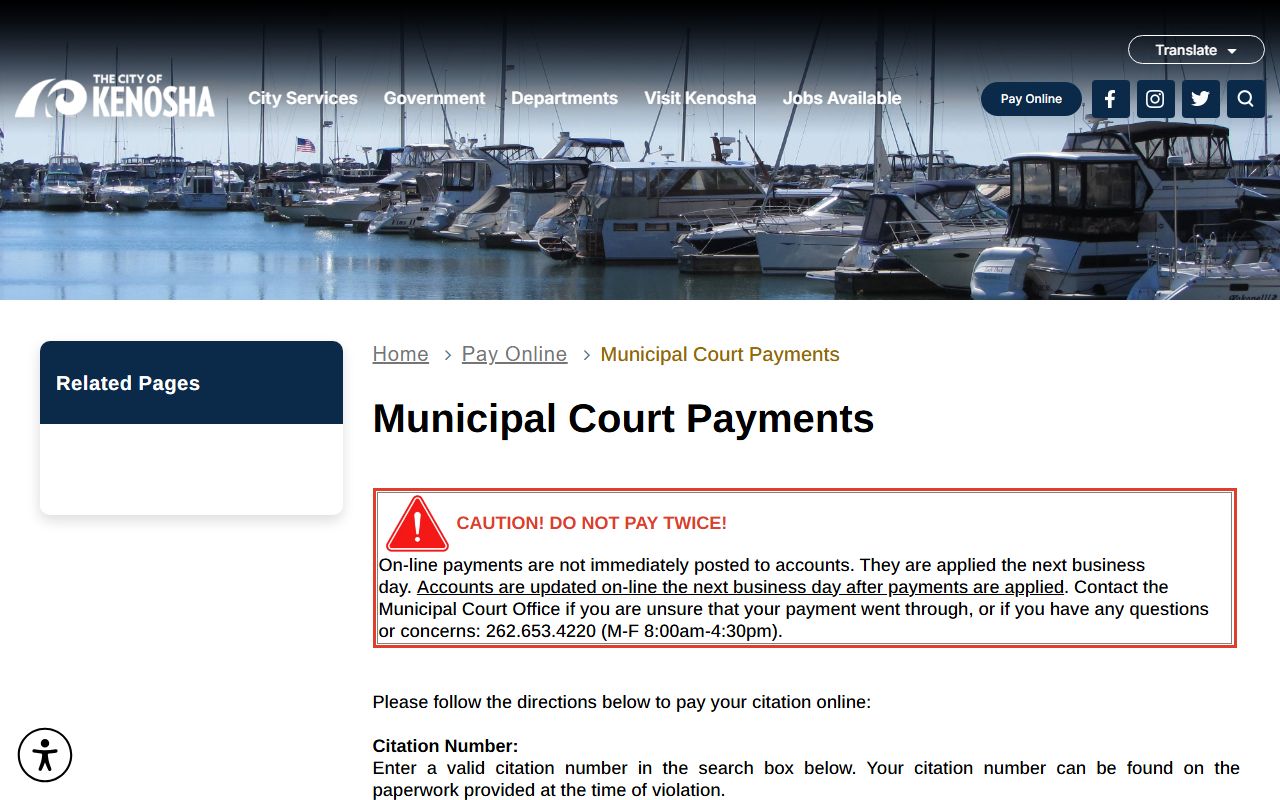 Kenosha Municipal Court payment portal for warrant records