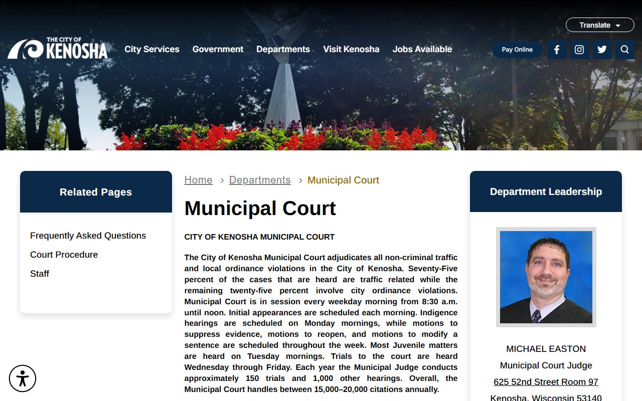 Kenosha Municipal Court warrant records page