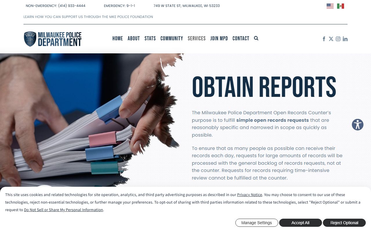 Milwaukee Police Department open records page for warrant records