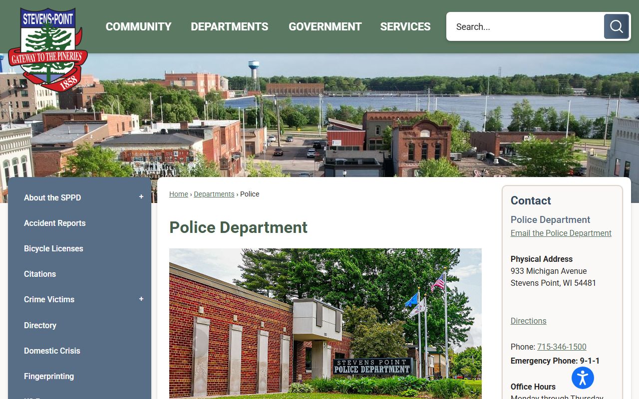 Stevens Point Police Department warrant records page