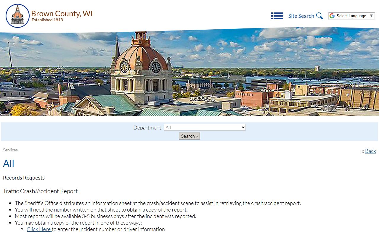 Brown County records requests page for Warrant Records