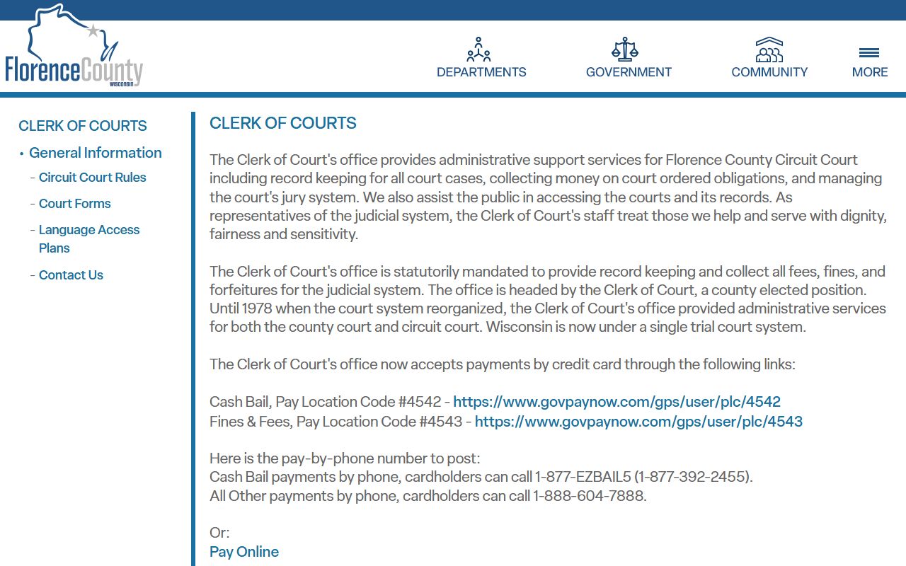 Florence County clerk of courts warrant records page