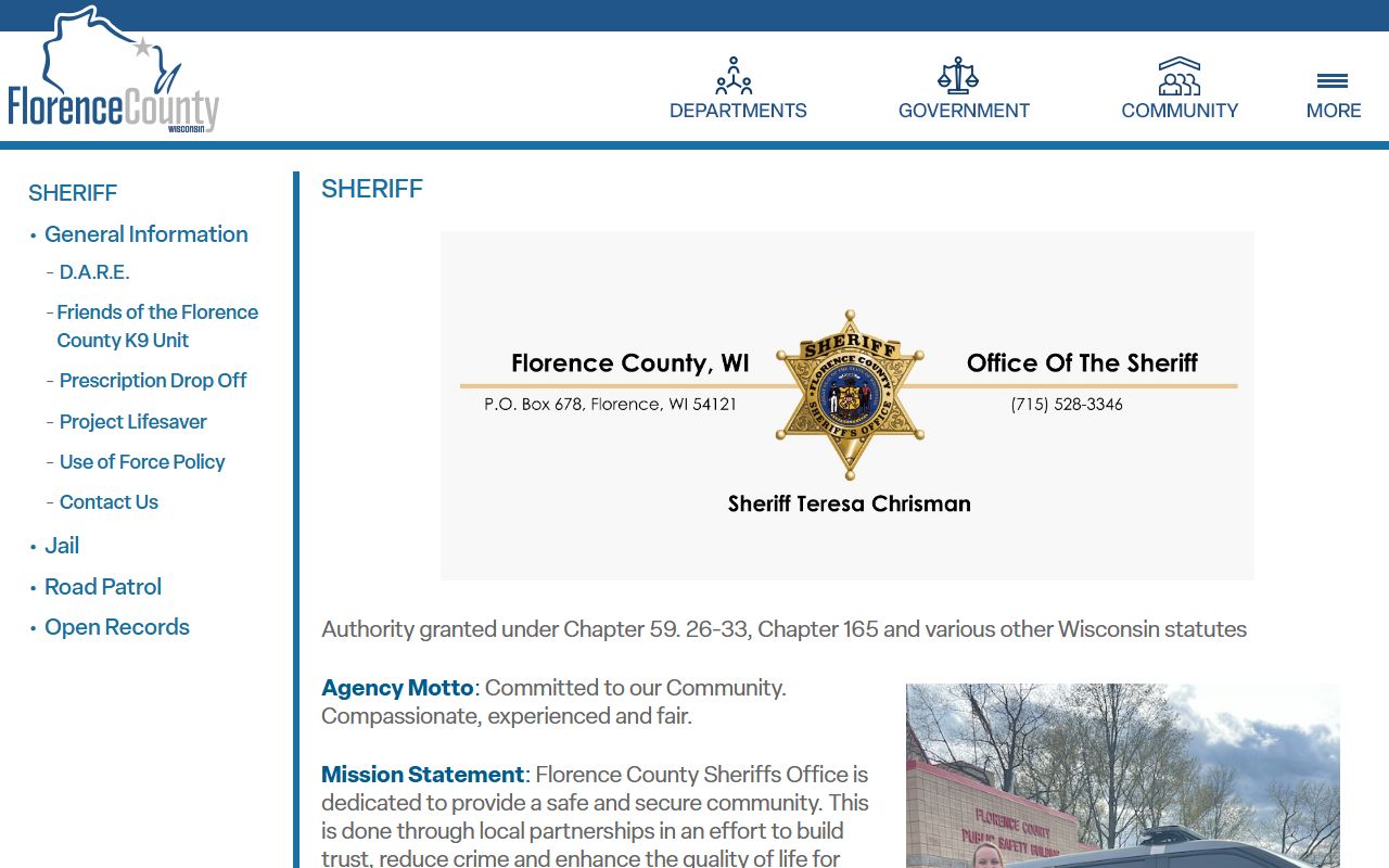 Florence County sheriff warrant records page
