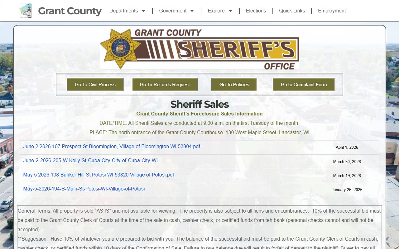 Grant County sheriff warrant records page