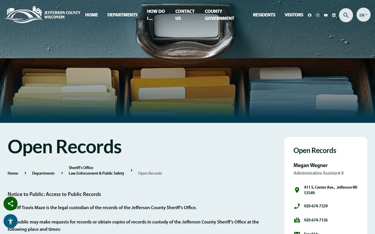 Jefferson County Warrant Records sheriff open records page