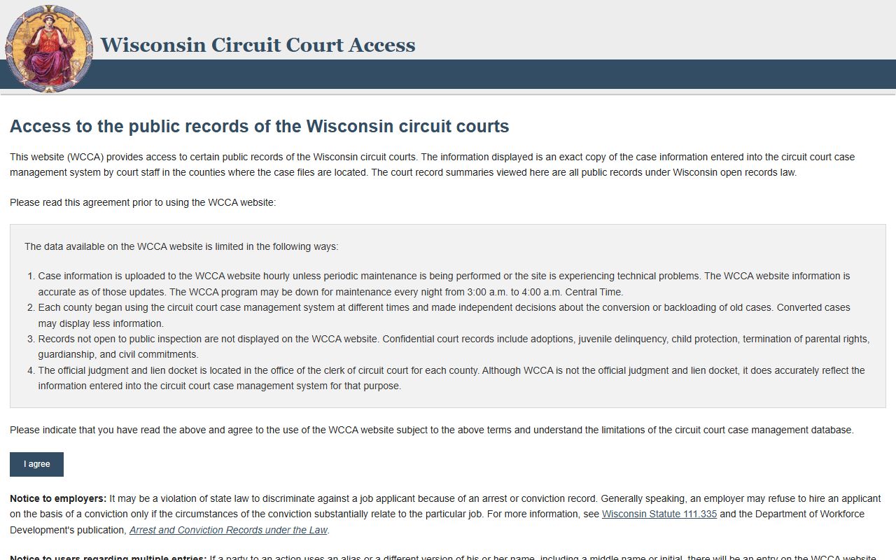 Monroe County WCCA page for Warrant Records search