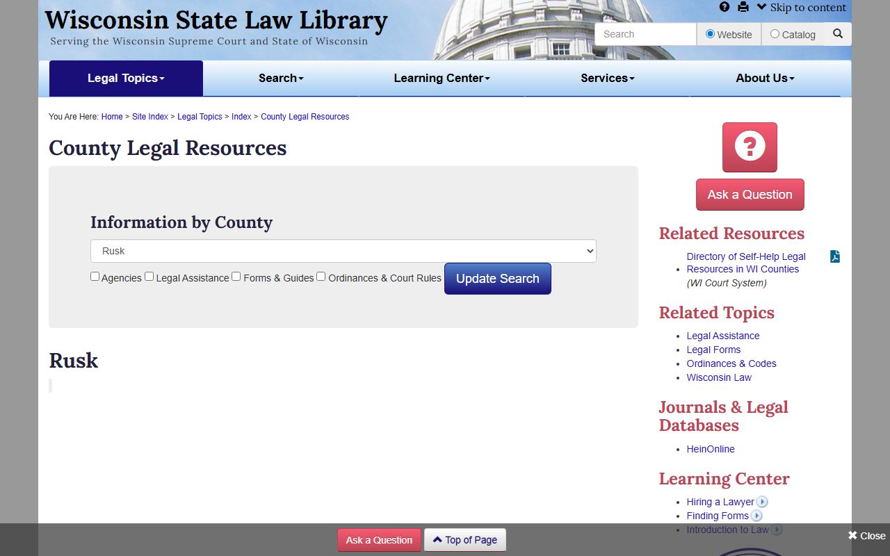 Rusk County law library directory for Warrant Records research