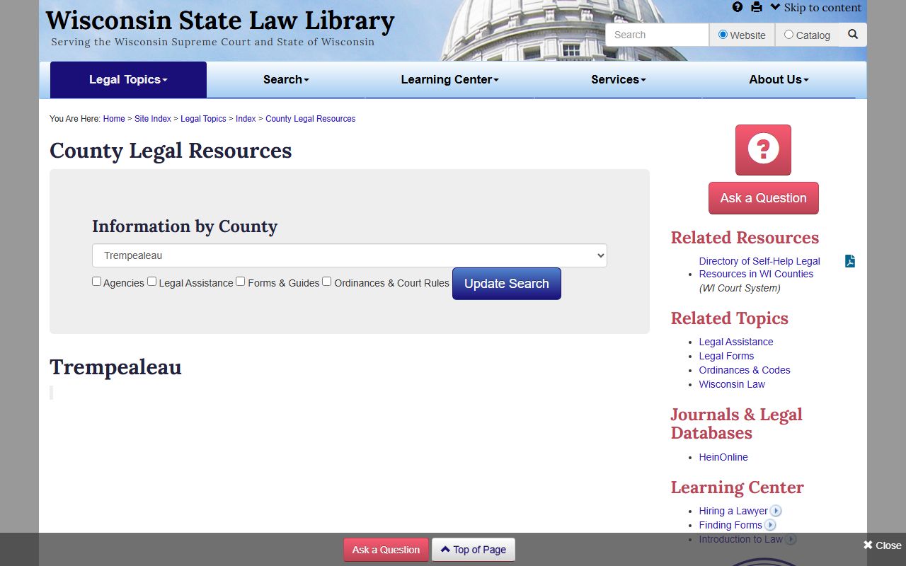 Trempealeau County Warrant Records law library directory