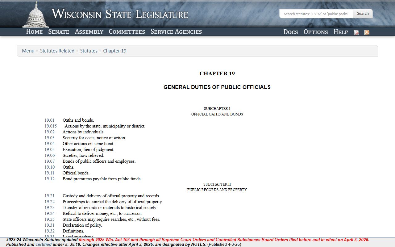 Wisconsin public records law for Warrant Records access