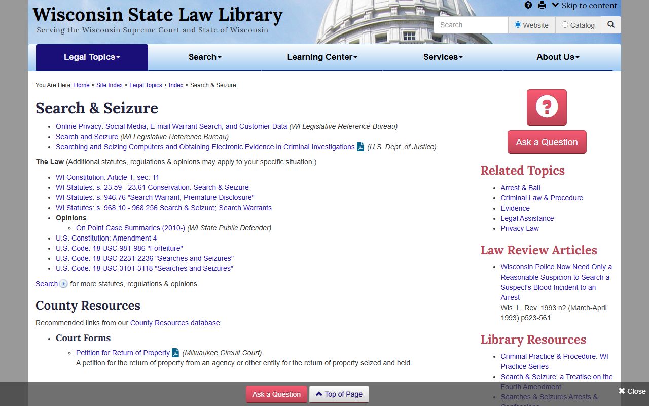 Wisconsin Warrant Records search and seizure research resources